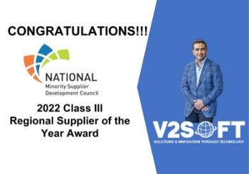 V2Soft wins NMSDC’s 2022 Class III Regional Supplier of the Year Award